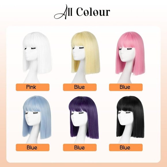 White Short Bob Wig with Bangs, 12" Heat Resistant Synthetic Hair for Cosplay - Picture 7 of 7